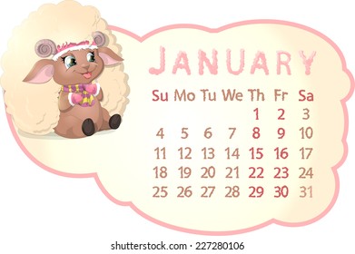 beautiful calendar with sheep on a white background