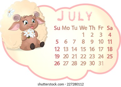 beautiful calendar with sheep on a white background