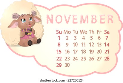 beautiful calendar with sheep on a white background