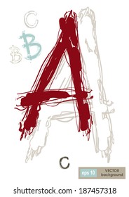 Beautiful calligraphic image of the first letters of the alphabet, font composition