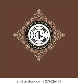 Beautiful calligraphic monogram emblem template. Premium elegant frame ornament line logo design 