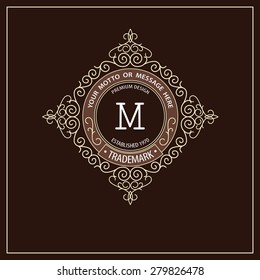 Beautiful calligraphic monogram emblem template. Premium elegant frame ornament line logo design 