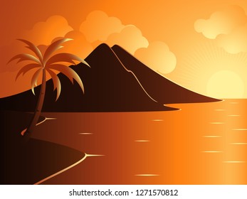 Beautiful Calm Beach with Mountain  During Sunset