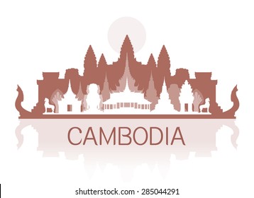Beautiful Cambodia Travel Landmarks. Vector and Illustration.