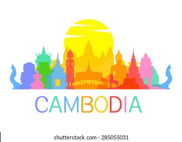 Beautiful Cambodia Travel Landmarks. Vector and Illustration.