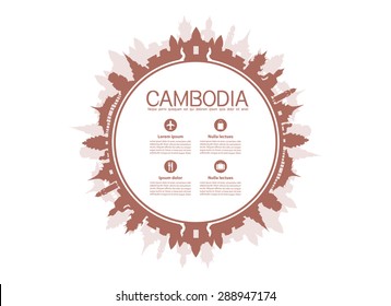 Beautiful Cambodia Travel Landmarks. Vector and Illustration.