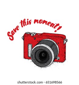 A beautiful camera. Vector illustration for a postcard or a poster. Vintage camera.