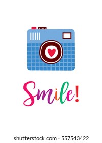 beautiful camera vector with word of smile