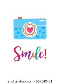 beautiful camera vector with word of smile