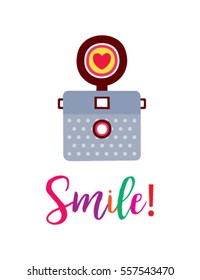 beautiful camera vector with word of smile