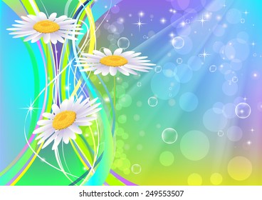 Beautiful camomiles. Vector of spring background