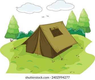 Beautiful camp in the hilly area vector illustration