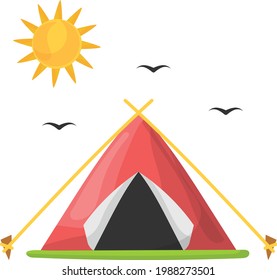 Beautiful Camp with Sun and Birds Concept, Tourism and camping Vector Icon Design, Summer Spring activities Symbol, Hot Weather Sign, Warmest Season Elements Stock illustration