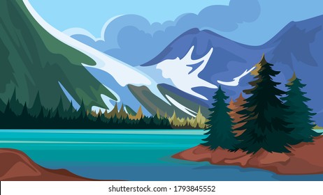 Beautiful Canadian Landscape. Turquoise Lake In The Mountains.