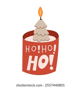 Beautiful candle. Festive home decor. Cozy burning candle for the Christmas holidays. Modern hand-drawn vector illustration. Flat style. Isolated on a white background.