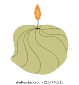 Beautiful candle. Festive home decor. Cozy burning candle for the Christmas holidays. Modern hand-drawn vector illustration. Flat style. Isolated on a white background.