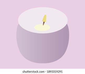 Beautiful candle in a glass cup, color violet. Spa candle for relaxing. Illustration. Vector.