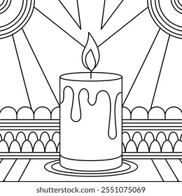 Beautiful candle keep on the table, coloring page