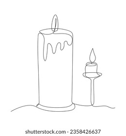 Beautiful candles continuous one line drawing outline vector illustration 