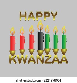 Beautiful candles set with happy kwanzaa text gold color. colorful candle set for kwanzaa festival of african people