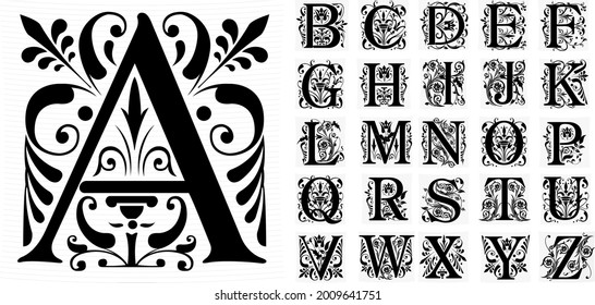 beautiful capital letters in floral ornament.