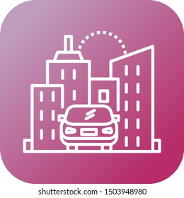 Beautiful Car in city Vector line icon