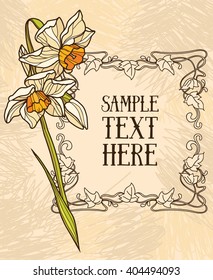 Beautiful card in art deco  retro style, floral frame, vector illustration 