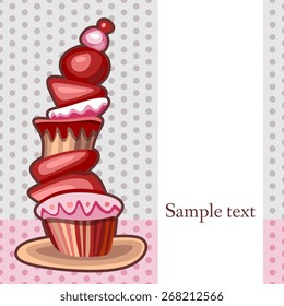Beautiful card with big cupcake. Vector template.