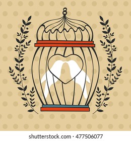 Beautiful card with birds in cage