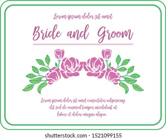 Beautiful card of bride and groom, with texture of purple flower frame. Vector