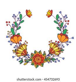 Beautiful card. Bright spring concept illustration with frame of flowers in vector.