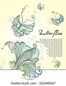 Beautiful card with butterflies and leaves.