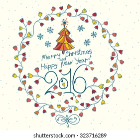Beautiful card with Christmas wreath. 2016.
