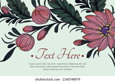 Beautiful card with composition of hand drawn ukrainian flowers