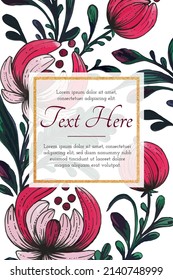 Beautiful card with composition of hand drawn ukrainian flowers