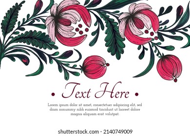 Beautiful card with composition of hand drawn ukrainian flowers