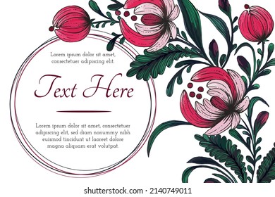 Beautiful card with composition of hand drawn ukrainian flowers