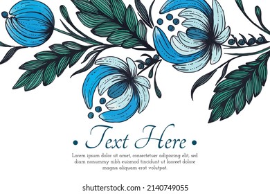 Beautiful card with composition of hand drawn ukrainian flowers