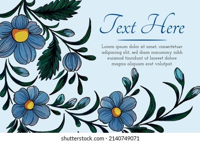 Beautiful card with composition of hand drawn ukrainian flowers