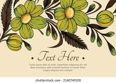 Beautiful card with composition of hand drawn ukrainian flowers