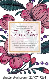 Beautiful card with composition of hand drawn ukrainian flowers