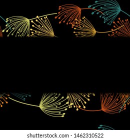 Beautiful card with dandelion, great design for any purposes. Flying dandelion. Vector floral design card