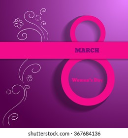 Beautiful card design with flower hand drawn  design element for women's day on pink color background with shadow eps 10