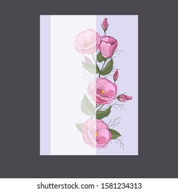 
Beautiful card with eustoma flowers on a lilac background.
