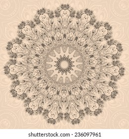 Beautiful card with Feather. Card of mandala in vector, cards or for any other kind of design, birthday and other holiday.Bright illustration. Pattern with peacock, background, kaleidoscope, india