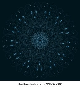 Beautiful card with Feather. Card of mandala in vector, cards or for any other kind of design, birthday and other holiday.Bright illustration. Pattern with peacock, background, kaleidoscope, india