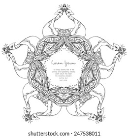Beautiful card with Feather. Card of mandala in vector, cards or for any other kind of design, birthday and other holiday.Bright illustration. Pattern with peacock, background, kaleidoscope, india