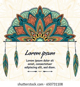 Beautiful card with Feather. Card of mandala in vector, cards or for any other kind of design. india