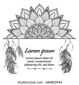 Beautiful card with Feather. Card of mandala in vector, cards or for any other kind of design. india sunset