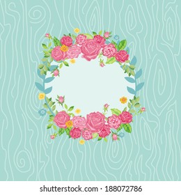 Beautiful Card with Floral Wreath  - with place for your text - in vector